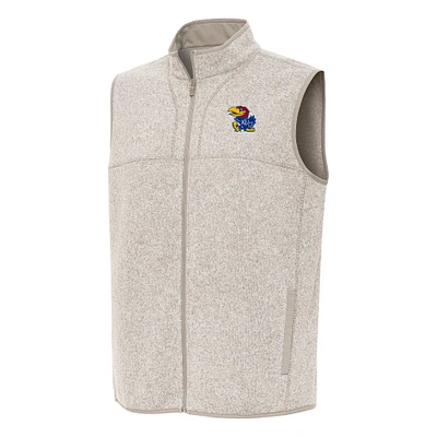 Men's Antigua Oatmeal Kansas Jayhawks Fortune Full-Zip Vest