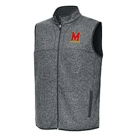 Men's Antigua Heather Charcoal Maryland Terrapins Fortune Full-Zip Vest