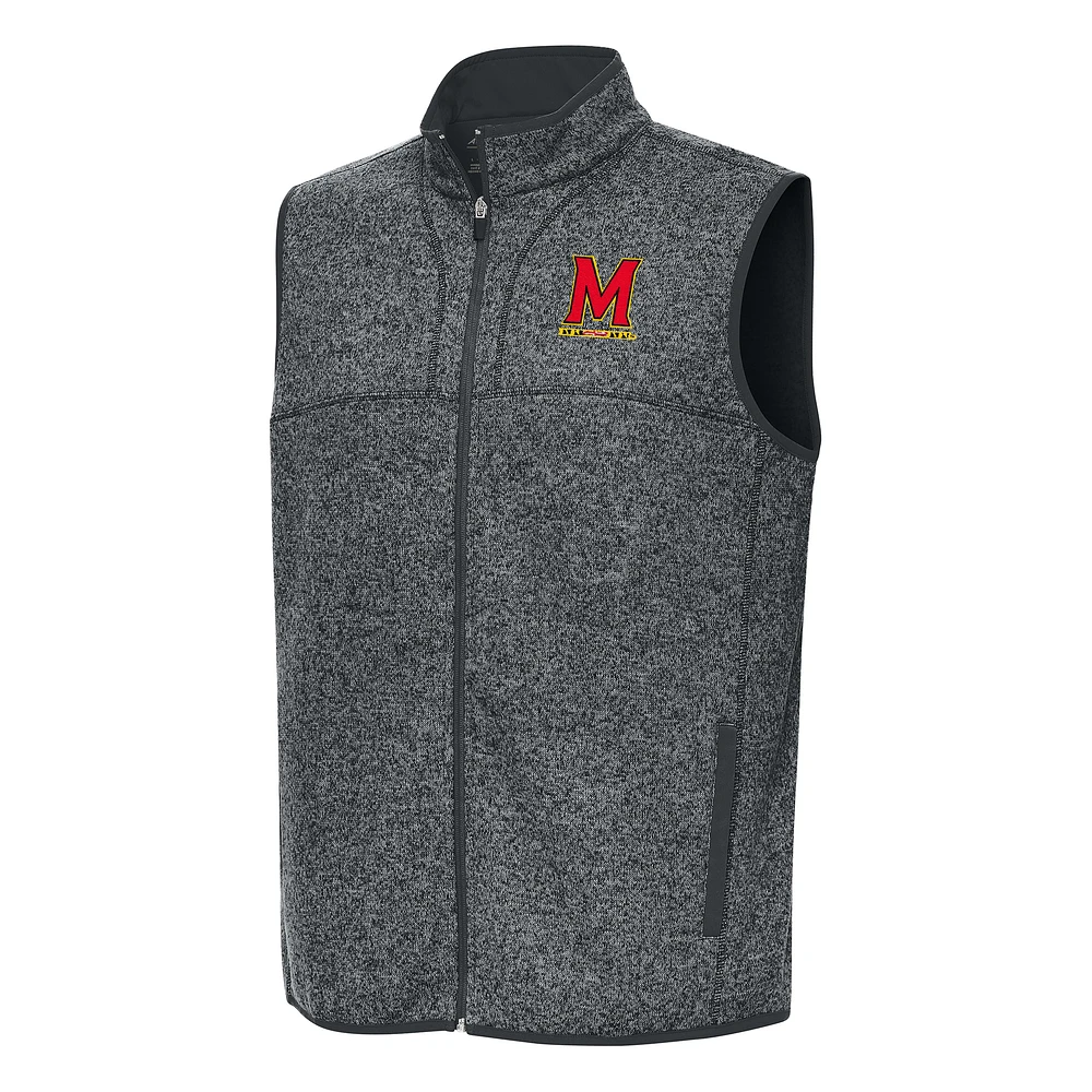 Men's Antigua Heather Charcoal Maryland Terrapins Fortune Full-Zip Vest