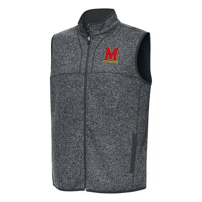 Men's Antigua Heather Charcoal Maryland Terrapins Fortune Full-Zip Vest