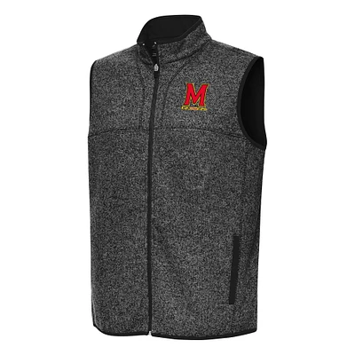 Men's Antigua Heather Black Maryland Terrapins Fortune Full-Zip Vest