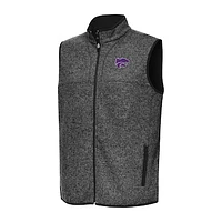 Men's Antigua Heather Black Kansas State Wildcats Fortune Full-Zip Vest