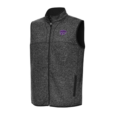 Men's Antigua Heather Black Kansas State Wildcats Fortune Full-Zip Vest