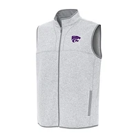 Men's Antigua Heather Gray Kansas State Wildcats Fortune Full-Zip Vest