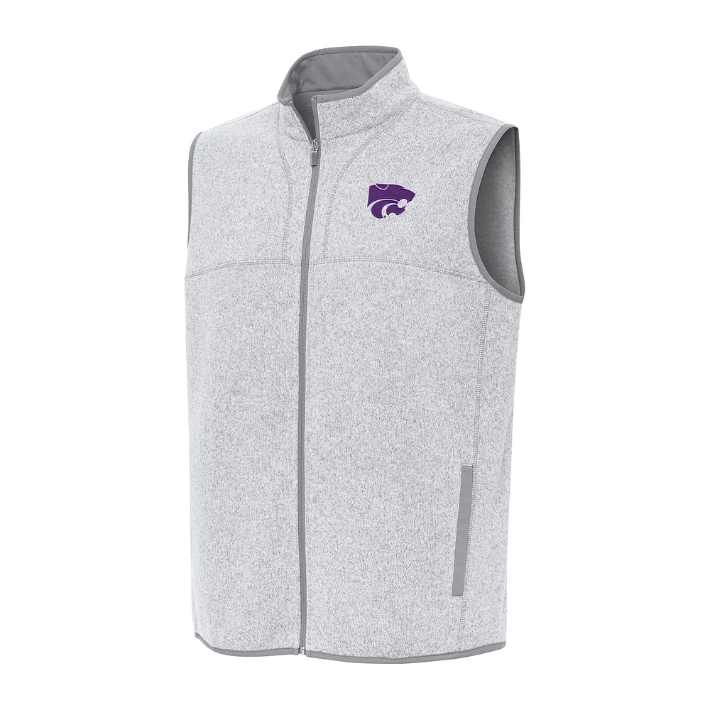 Men's Antigua Heather Gray Kansas State Wildcats Fortune Full-Zip Vest