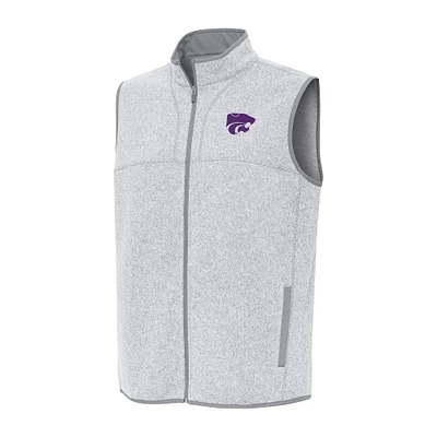 Men's Antigua Heather Gray Kansas State Wildcats Fortune Full-Zip Vest