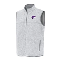 Men's Antigua Heather Gray Kansas State Wildcats Fortune Full-Zip Vest