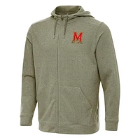 Men's Antigua Olive Maryland Terrapins Effortless Full-Zip Hoodie Jacket