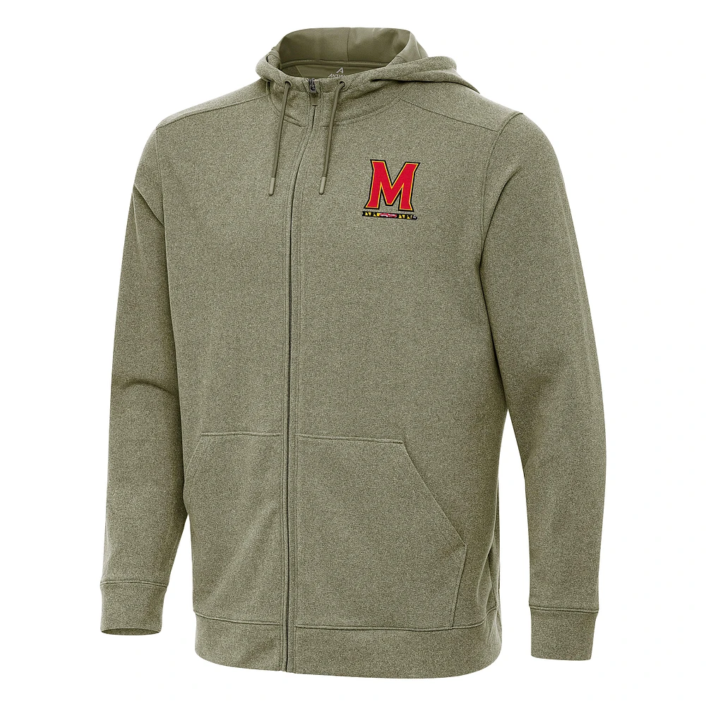 Men's Antigua Olive Maryland Terrapins Effortless Full-Zip Hoodie Jacket