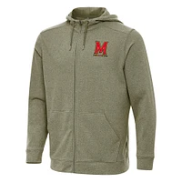 Men's Antigua Olive Maryland Terrapins Effortless Full-Zip Hoodie Jacket