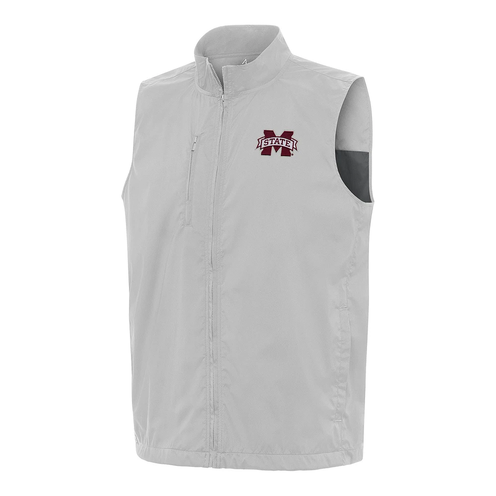 Men's Antigua Gray Mississippi State Bulldogs Brisk Full-Zip Vest