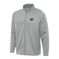 Men's Antigua Gray Kansas State Wildcats Links 2 Full-Zip Golf Jacket