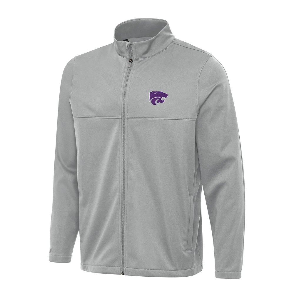 Men's Antigua Gray Kansas State Wildcats Links 2 Full-Zip Golf Jacket