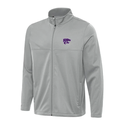 Men's Antigua Gray Kansas State Wildcats Links 2 Full-Zip Golf Jacket
