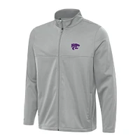 Men's Antigua Gray Kansas State Wildcats Links 2 Full-Zip Golf Jacket