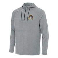 Men's Antigua Heather Gray ECU Pirates Spikes Raglan Quarter-Zip Hoodie