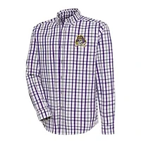 Men's Antigua  Purple/Gray ECU Pirates Tending Tri-Blend Button-Down Long Sleeve Shirt