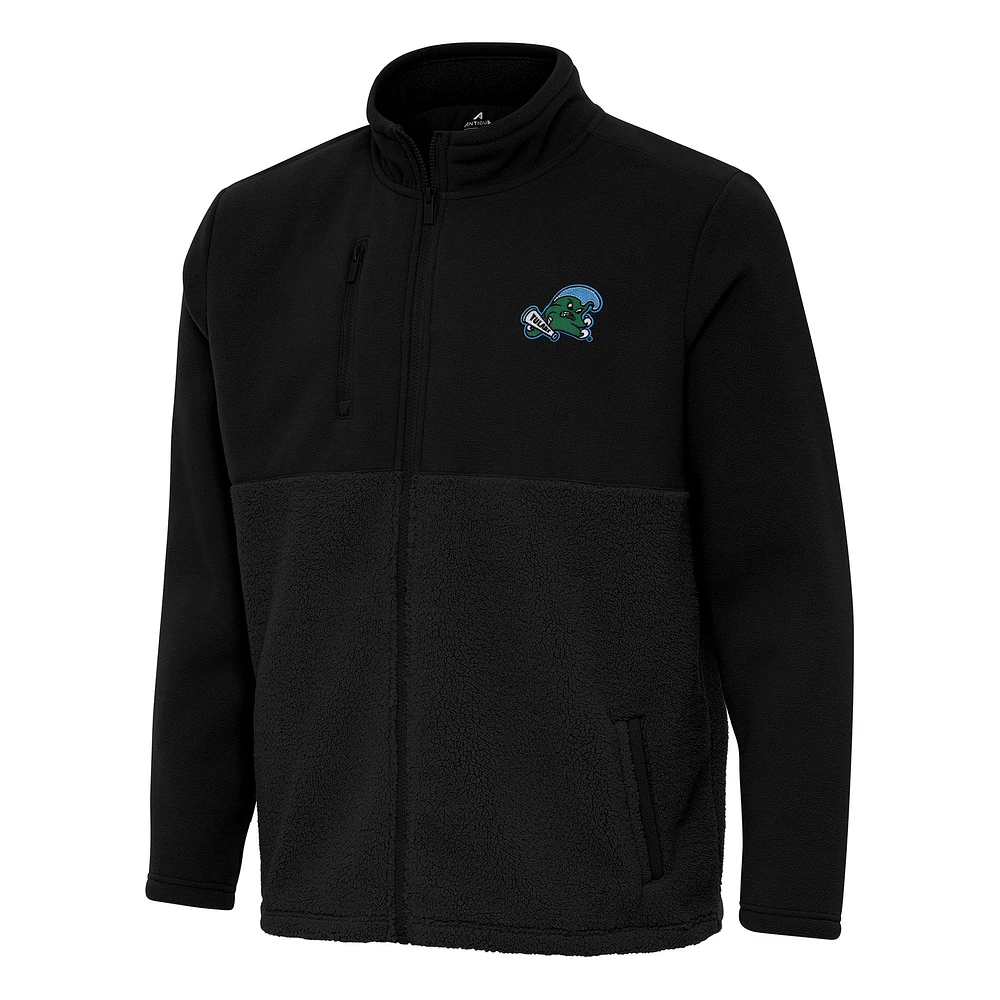 Men's Antigua Black Tulane Green Wave Daily Fused Full-Zip Jacket