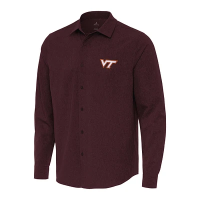 Men's Antigua Maroon Virginia Tech Hokies Exposure Woven Long Sleeve Button-Up Shirt