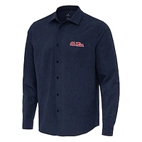 Men's Antigua Navy Ole Miss Rebels Exposure Woven Long Sleeve Button-Up Shirt