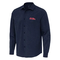 Men's Antigua Navy Ole Miss Rebels Exposure Woven Long Sleeve Button-Up Shirt