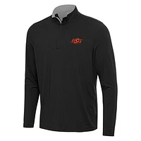 Men's Antigua Black/Gray Oklahoma State Cowboys Content Quarter-Zip Pullover Top