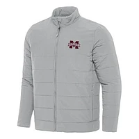 Men's Antigua Gray Mississippi State Bulldogs Swelter Full-Zip Puffer Jacket