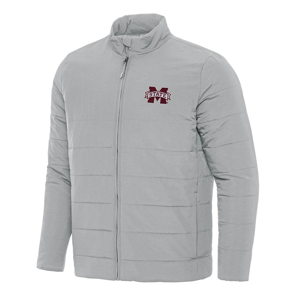 Men's Antigua Gray Mississippi State Bulldogs Swelter Full-Zip Puffer Jacket