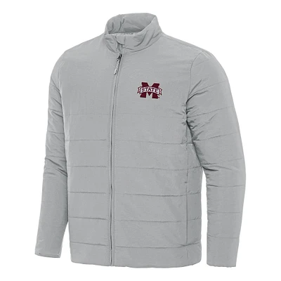 Men's Antigua Gray Mississippi State Bulldogs Swelter Full-Zip Puffer Jacket