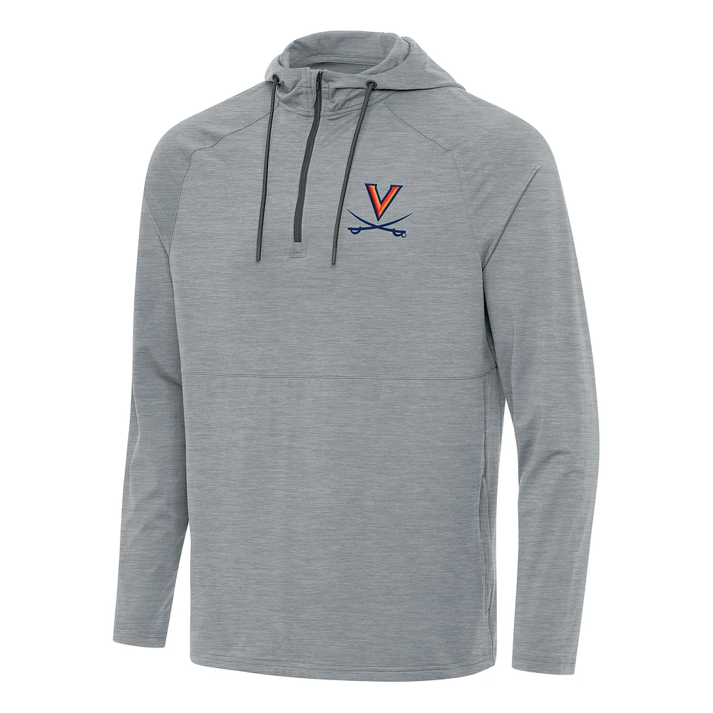 Men's Antigua Heather Gray Virginia Cavaliers Spikes Raglan Quarter-Zip Hoodie