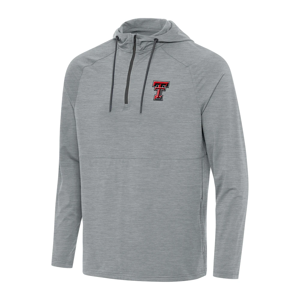 Men's Antigua Heather Gray Texas Tech Red Raiders Spikes Raglan Quarter-Zip Hoodie