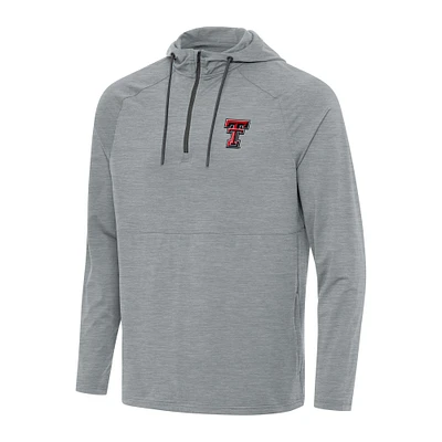 Men's Antigua Heather Gray Texas Tech Red Raiders Spikes Raglan Quarter-Zip Hoodie