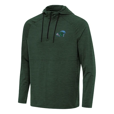 Men's Antigua Heather Green Tulane Wave Spikes Raglan Quarter-Zip Hoodie