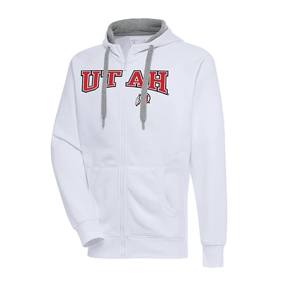 Men's Antigua White Utah Utes Big & Tall Victory Raglan Full-Zip Hoodie Jacket