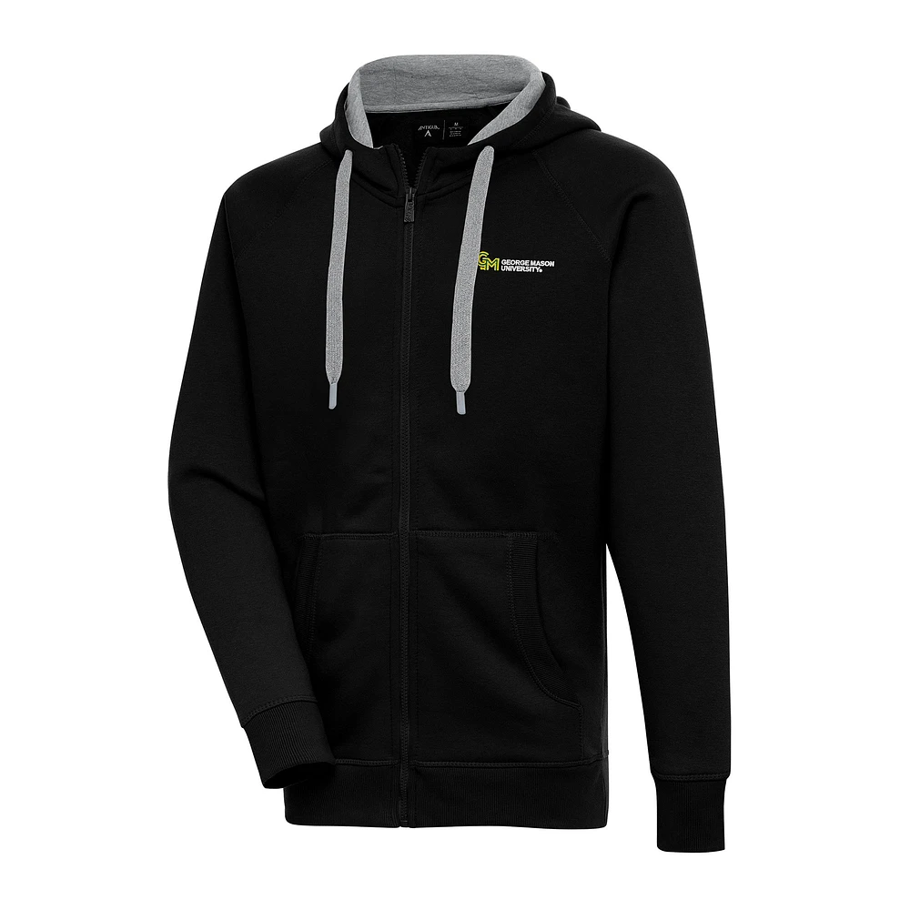 Men's Antigua Black George Mason Patriots Victory Raglan Full-Zip Hoodie Jacket