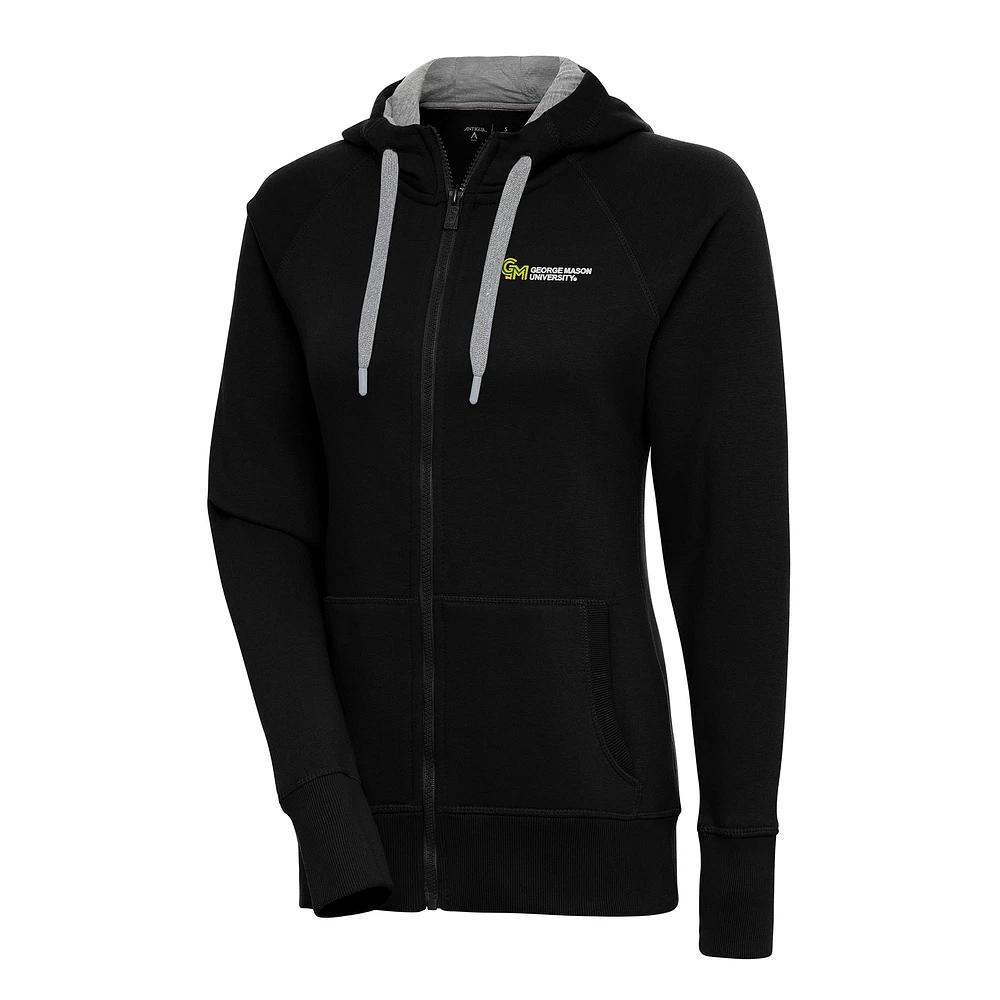 Women's Antigua Black George Mason Patriots Victory Raglan Full-Zip Hoodie Jacket