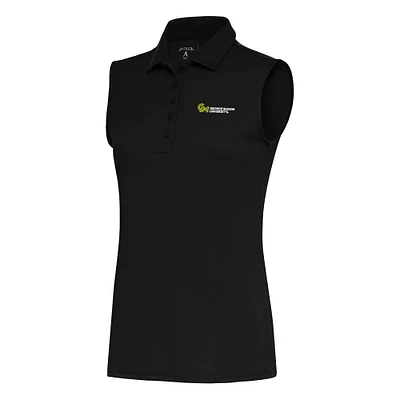 Women's Antigua Black George Mason Patriots Tribute Sleeveless Polo