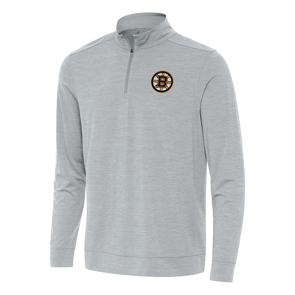 Men's Antigua Heather Gray Boston Bruins Bright Quarter-Zip Top