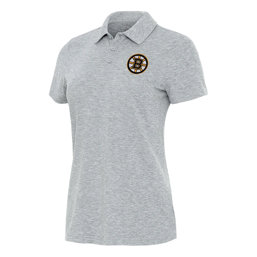 Women's Antigua Heather Gray Boston Bruins Matter Polo