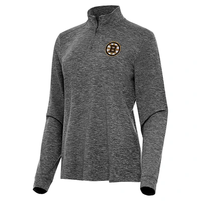 Women's Antigua  Heather Black Boston Bruins Mentor Quarter-Zip Mock Long Sleeve Top