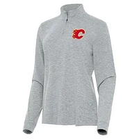Women's Antigua  Heather Gray Calgary Flames Mentor Quarter-Zip Mock Long Sleeve Top