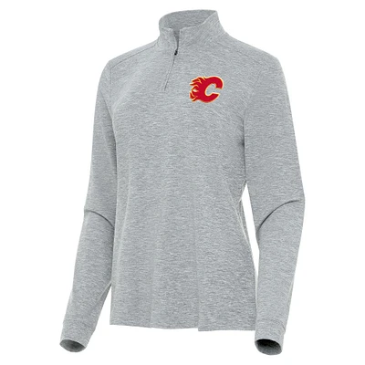 Women's Antigua  Heather Gray Calgary Flames Mentor Quarter-Zip Mock Long Sleeve Top