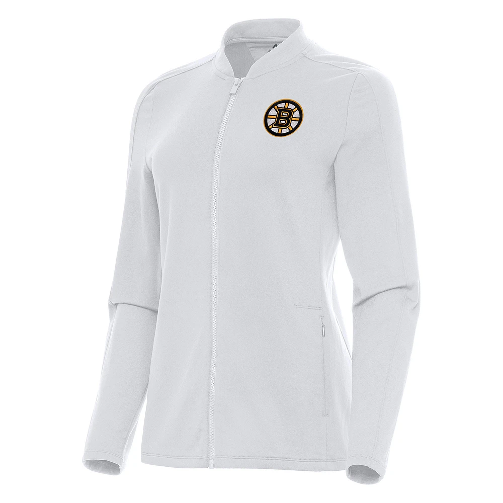 Women's Antigua White Boston Bruins Continual Full-Zip Jacket