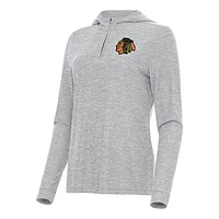 Women's Antigua  Heather Gray Chicago Blackhawks Daybreak Quarter-Zip Hoodie