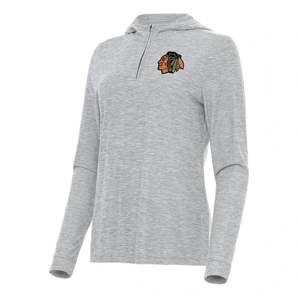 Women's Antigua Heather Gray Chicago Blackhawks Daybreak Quarter-Zip Hoodie