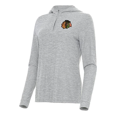 Women's Antigua  Heather Gray Chicago Blackhawks Daybreak Quarter-Zip Hoodie
