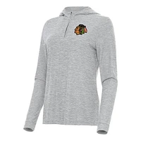 Women's Antigua  Heather Gray Chicago Blackhawks Daybreak Quarter-Zip Hoodie