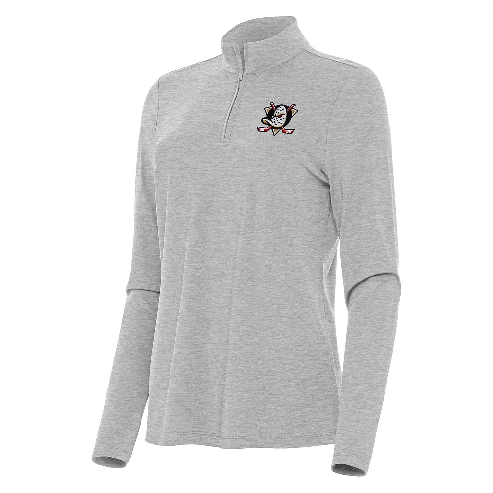 Women's Antigua Heather Gray Anaheim Ducks Bright Quarter-Zip Top
