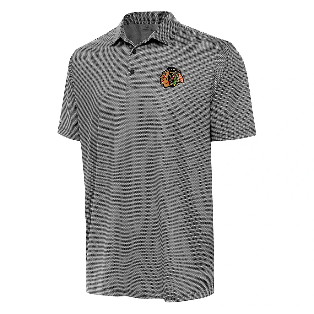 Men's Antigua Black/White Chicago Blackhawks Rings Polo