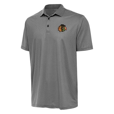 Men's Antigua Black/White Chicago Blackhawks Rings Polo